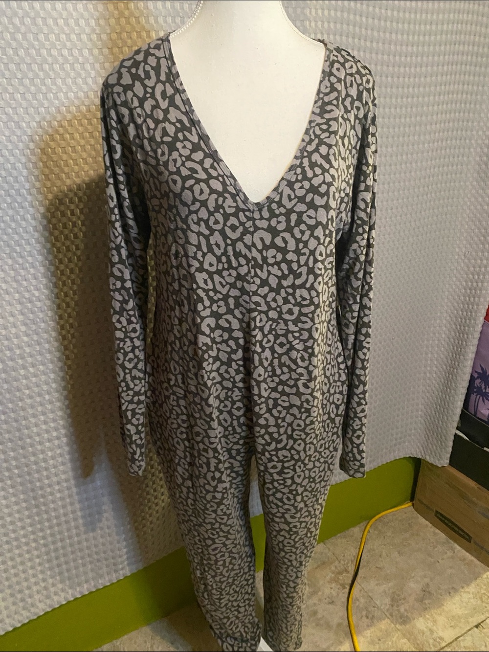 Smash + Tess Gray Leopard V-Neck Onesie Pajama